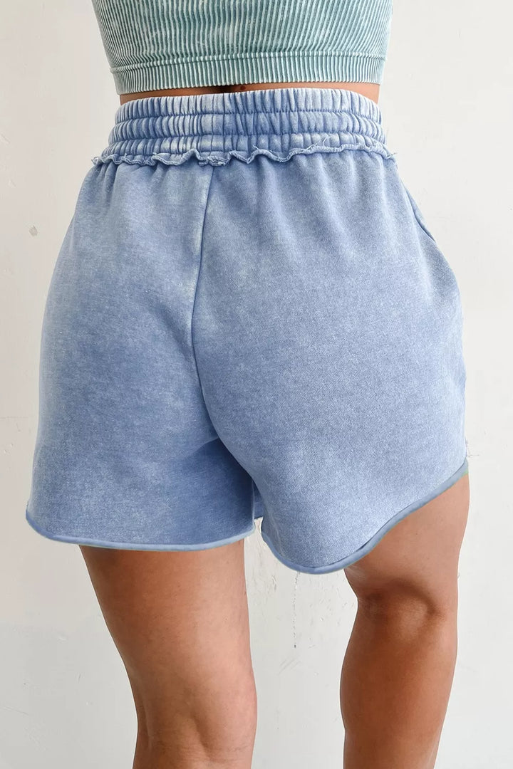 Acid-wash cotton drawstring shorts with side pockets