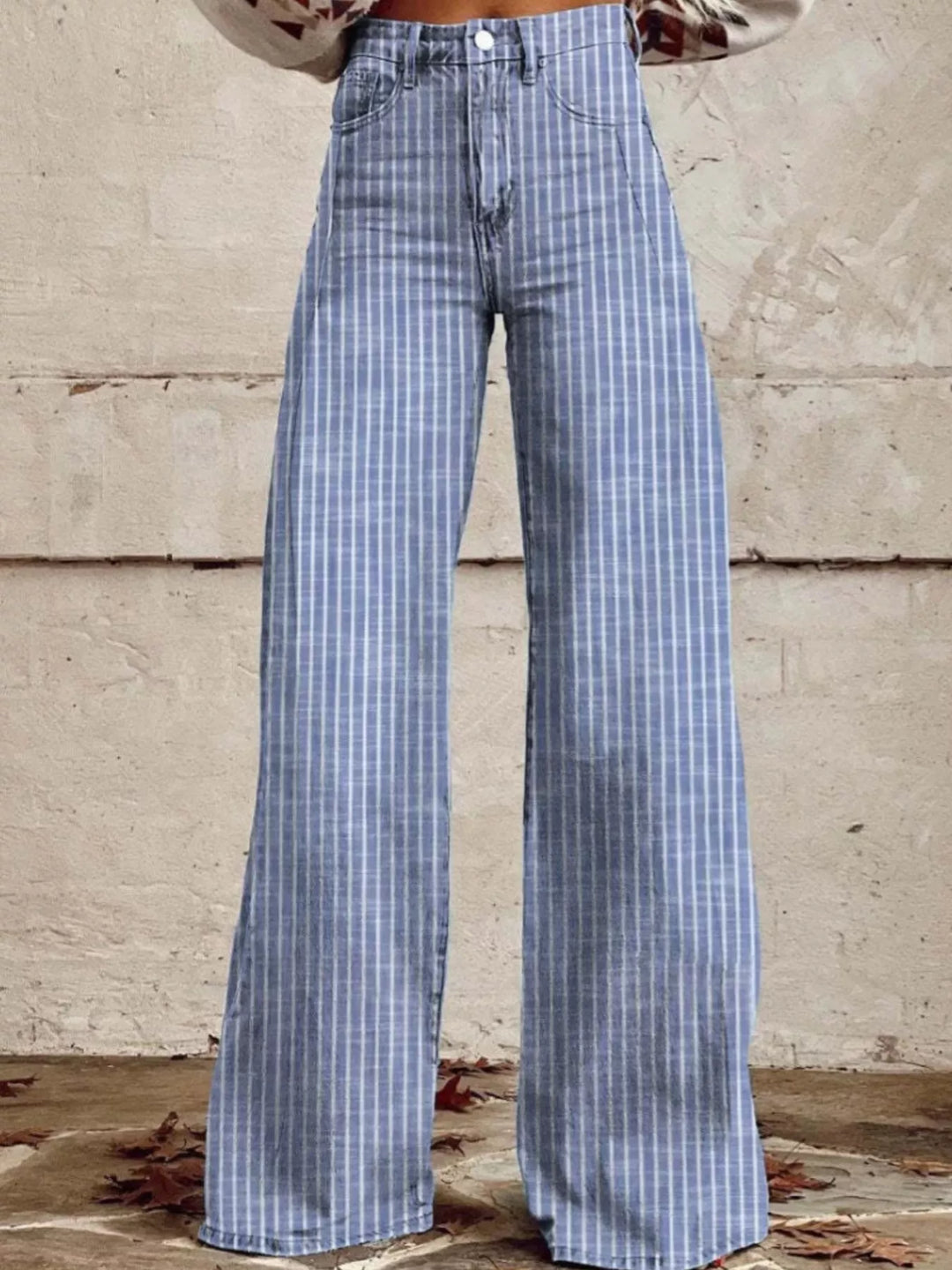 Light Blue Vertical pinstripe high-rise wide leg jeans
