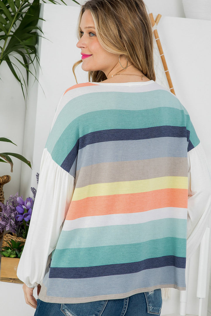 TERRY MULTI STRIPE MIXED BOXY TOP