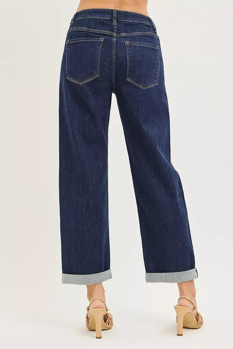 Slouchy cropped boyfriend jeans with cuffed hem