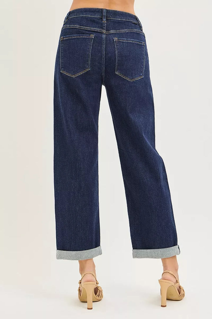 Slouchy cropped boyfriend jeans with cuffed hem