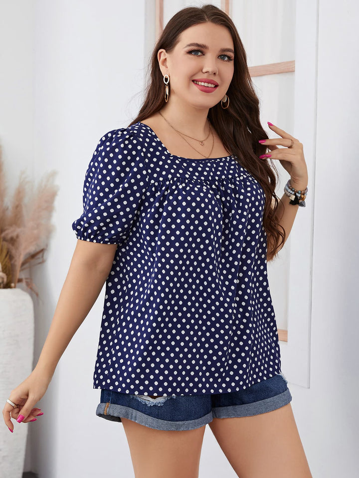 Polka dot square neck blouse with puff sleeves
