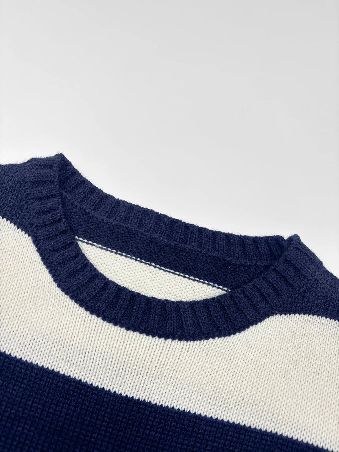 Wide stripe oversized crew neck knit sweater