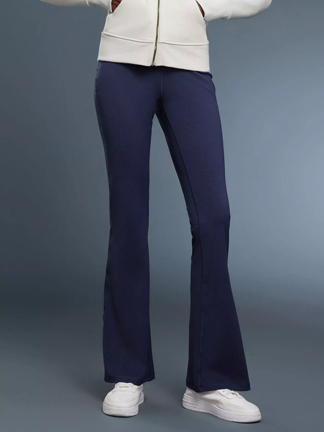 Dark Blue High-rise flare yoga pants with wide waistband