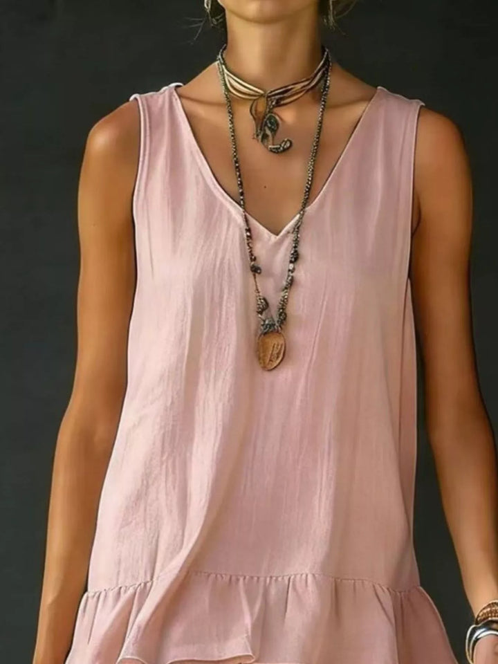 Tiered ruffle hem V-neck sleeveless mini dress
