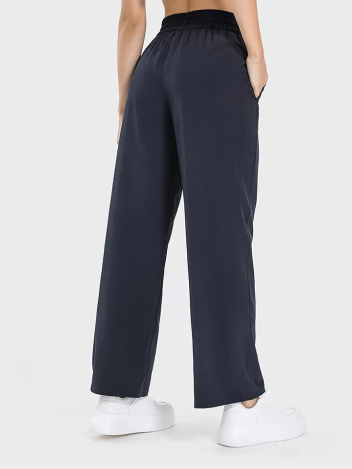 Drawstring straight-leg active pants with pockets