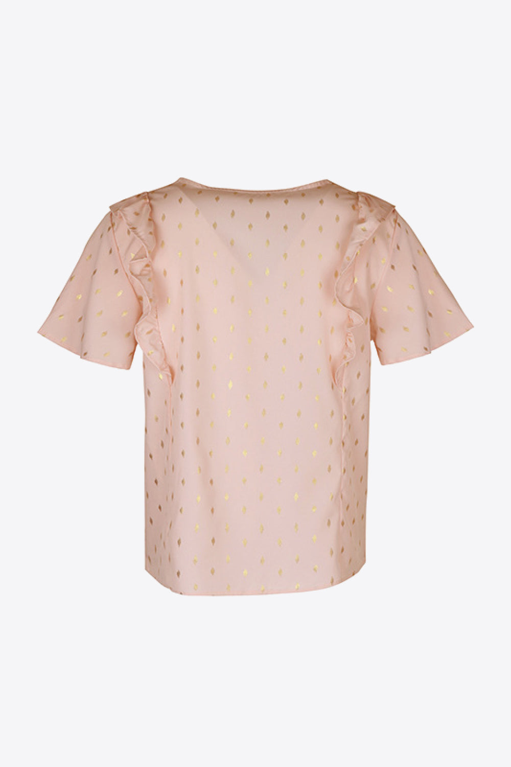 Ruffle trim pintuck blouse with gold foil dot print