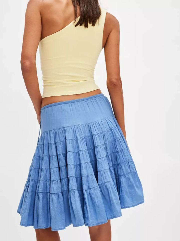 Tiered ruffle mini skirt with drawstring waist