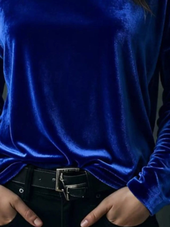Velvet long sleeve boat neck top with dropped shoulders