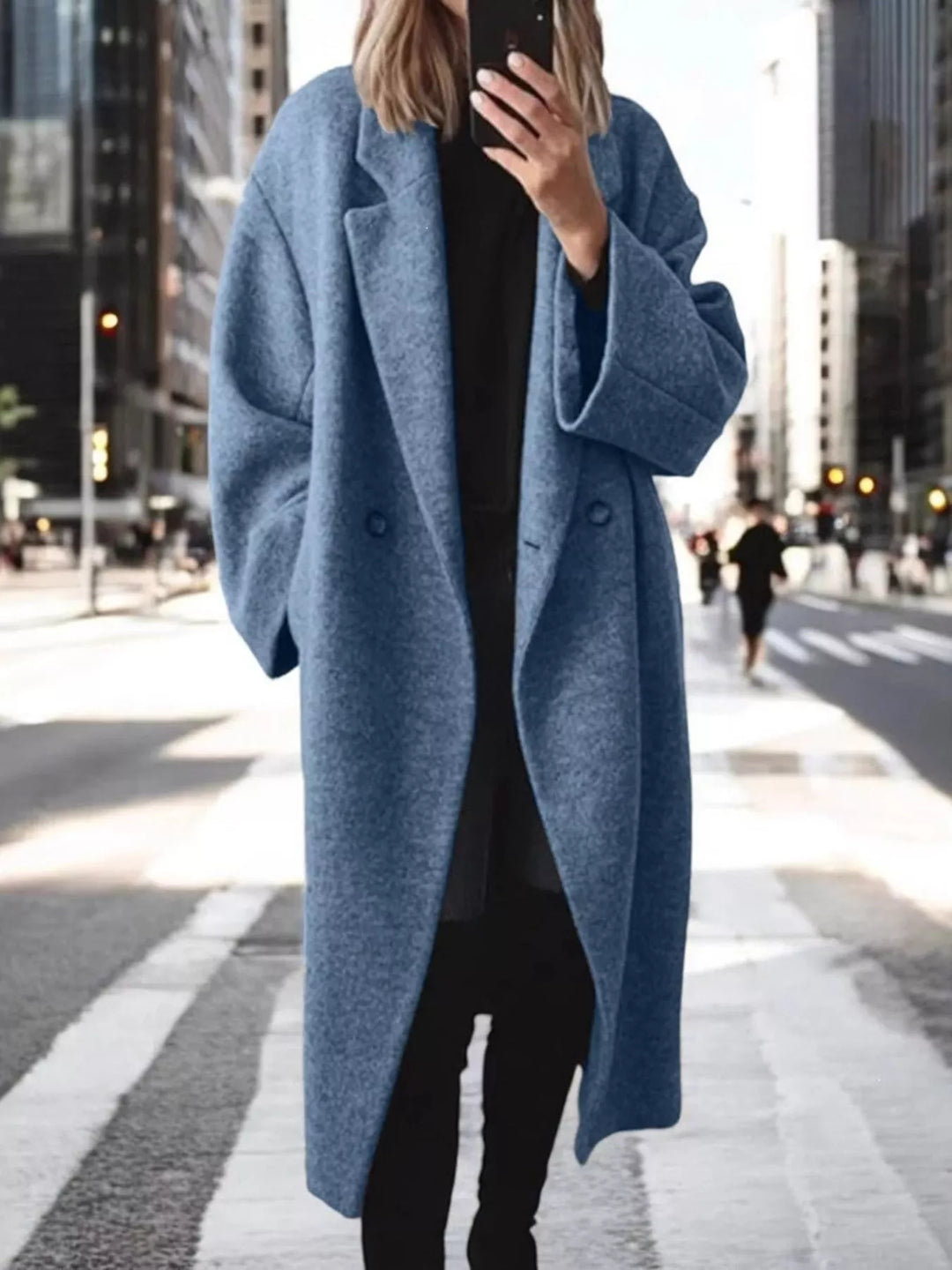 Navy Oversized notch lapel longline coat with side pockets