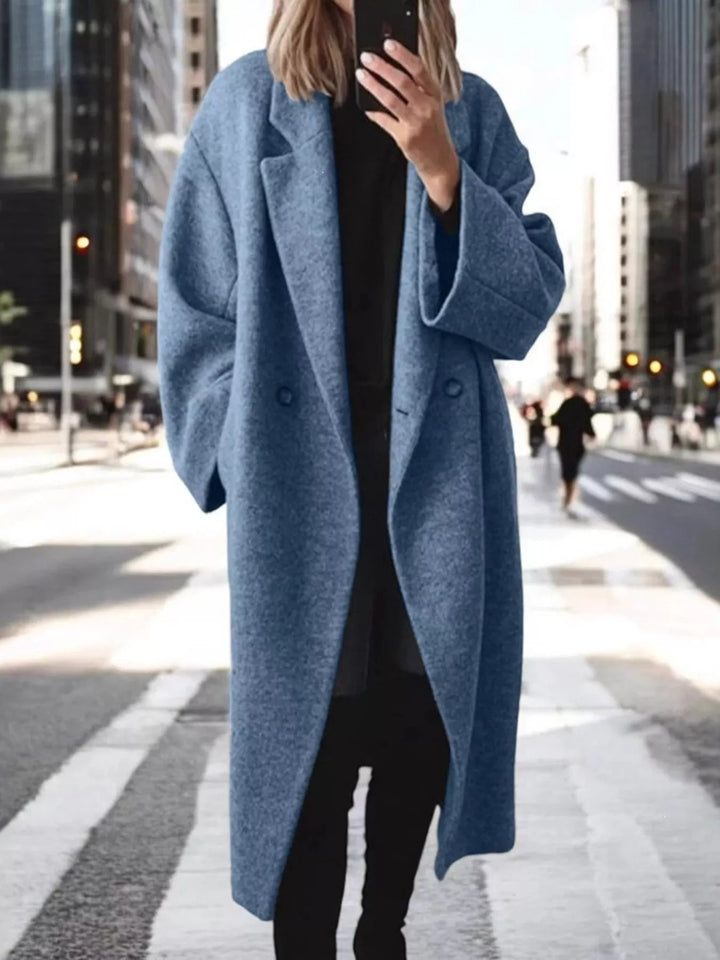 Navy Oversized notch lapel longline coat with side pockets