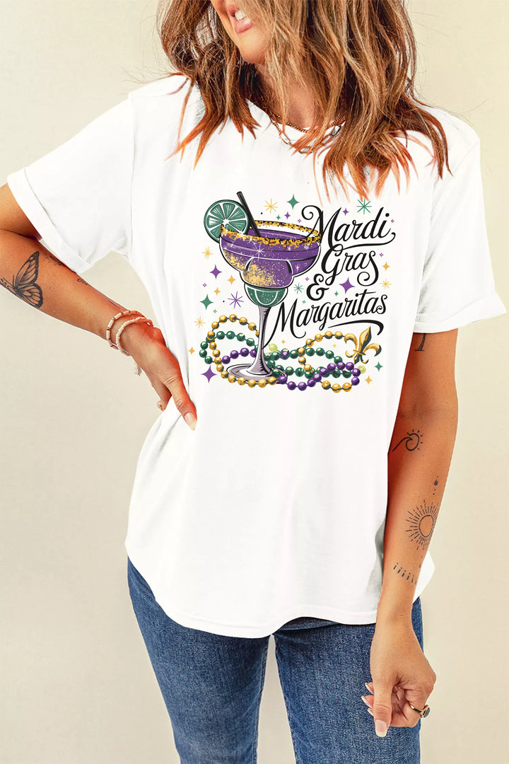 Mardi Gras margarita graphic tee with crew neck