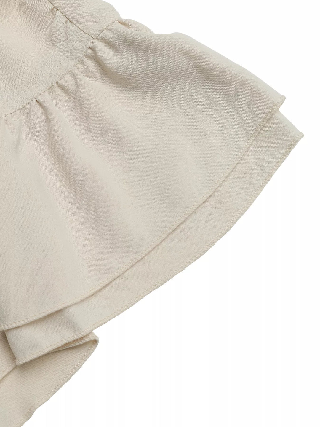 Ruffle sleeve tie-neck button-down blouse