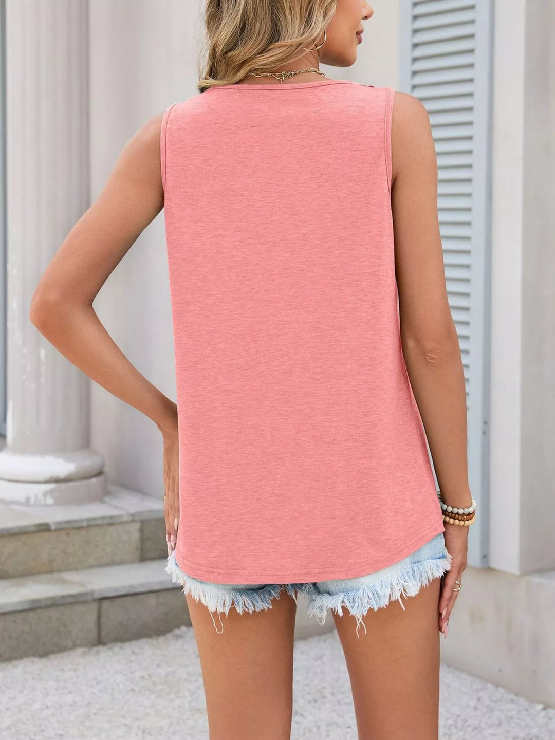 Lace crochet-trim notch-neck sleeveless tank top