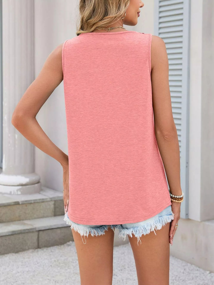 Lace crochet-trim notch-neck sleeveless tank top