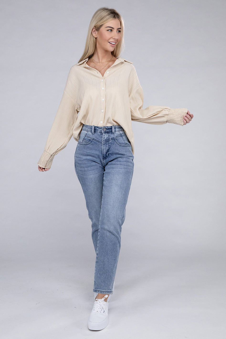 Dropped shoulder shirt in crinkle fabric - Azoroh