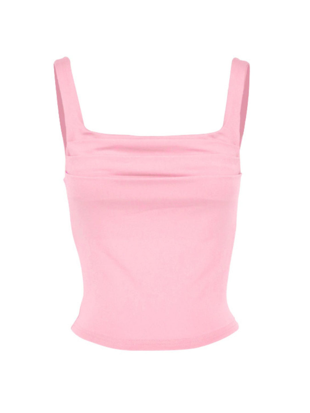 Pink Ruched square neck tank top with wide straps