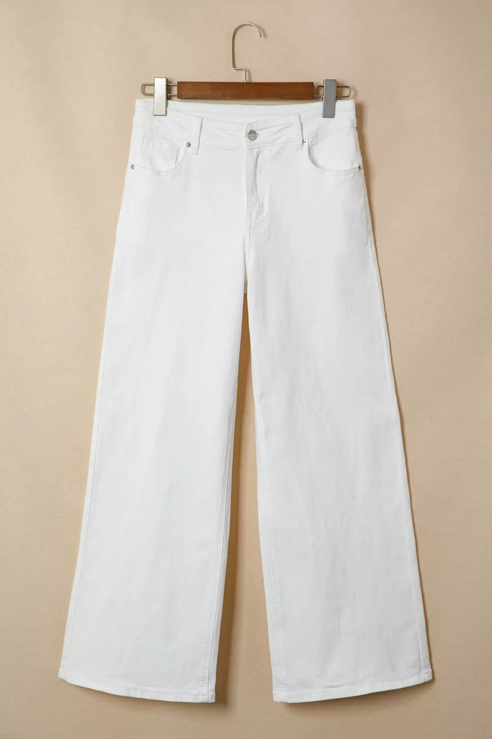 High-rise wide-leg solid cotton-blend jeans