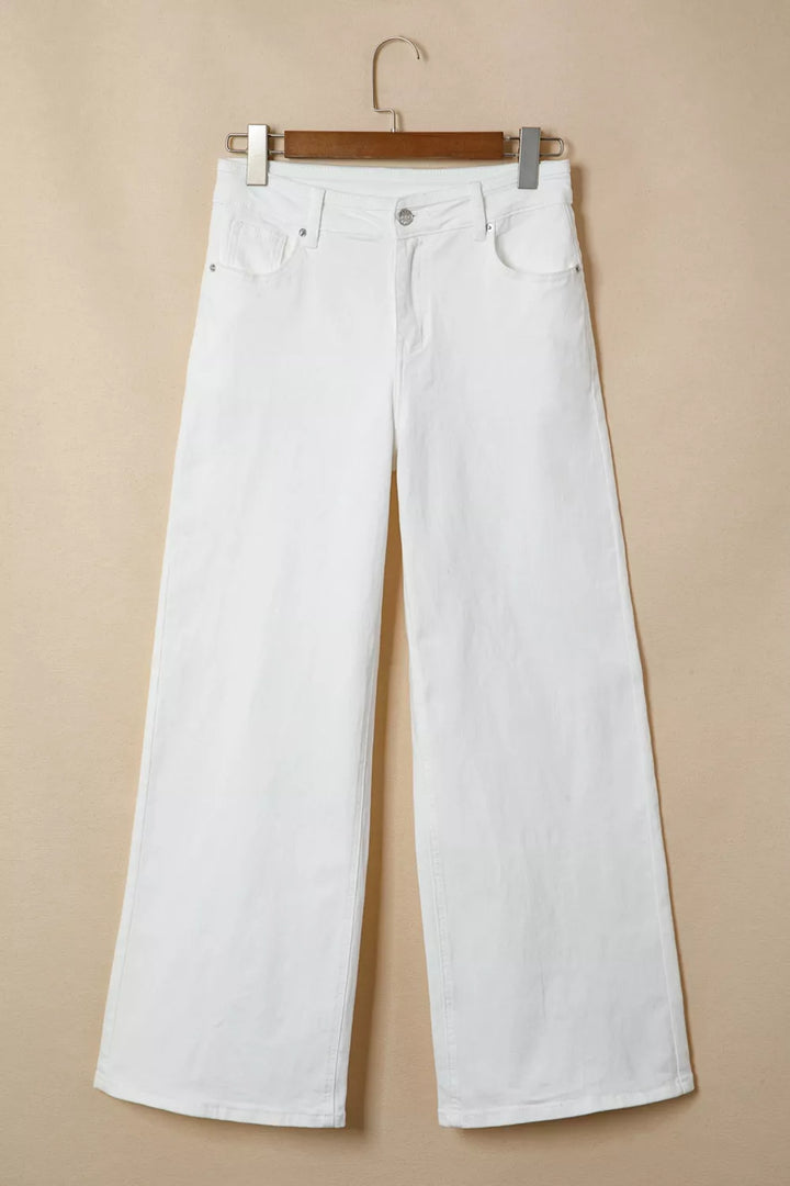 High-rise wide-leg solid cotton-blend jeans