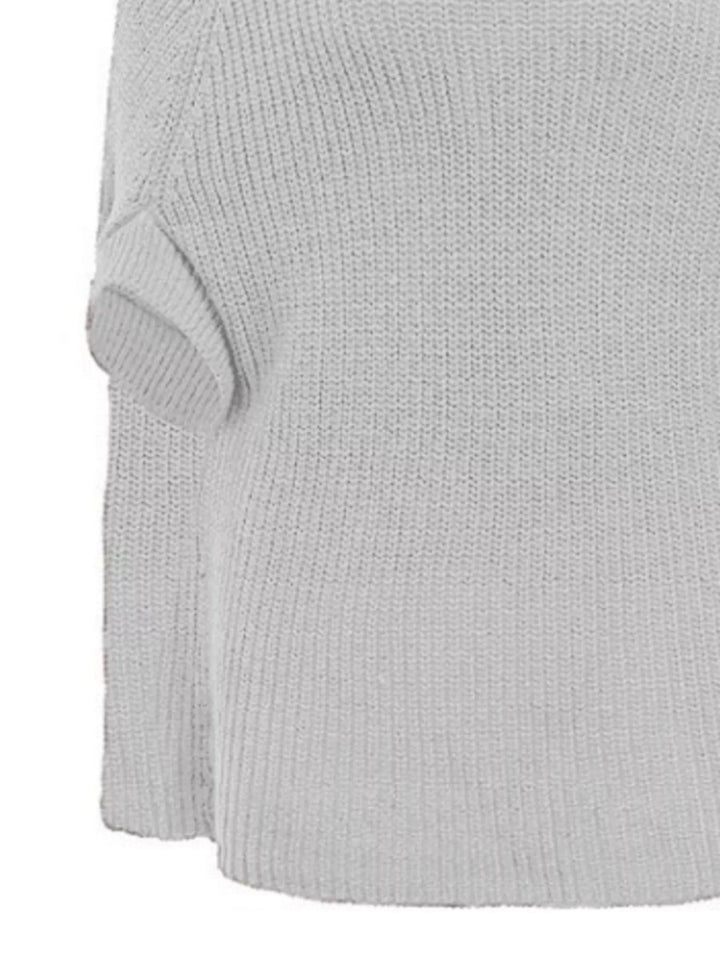 Ribbed turtleneck cape sweater with side slits