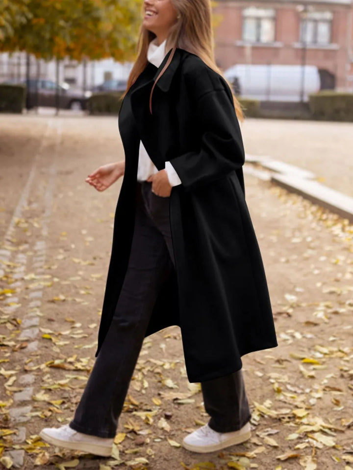 Longline collared trench coat with patch pockets