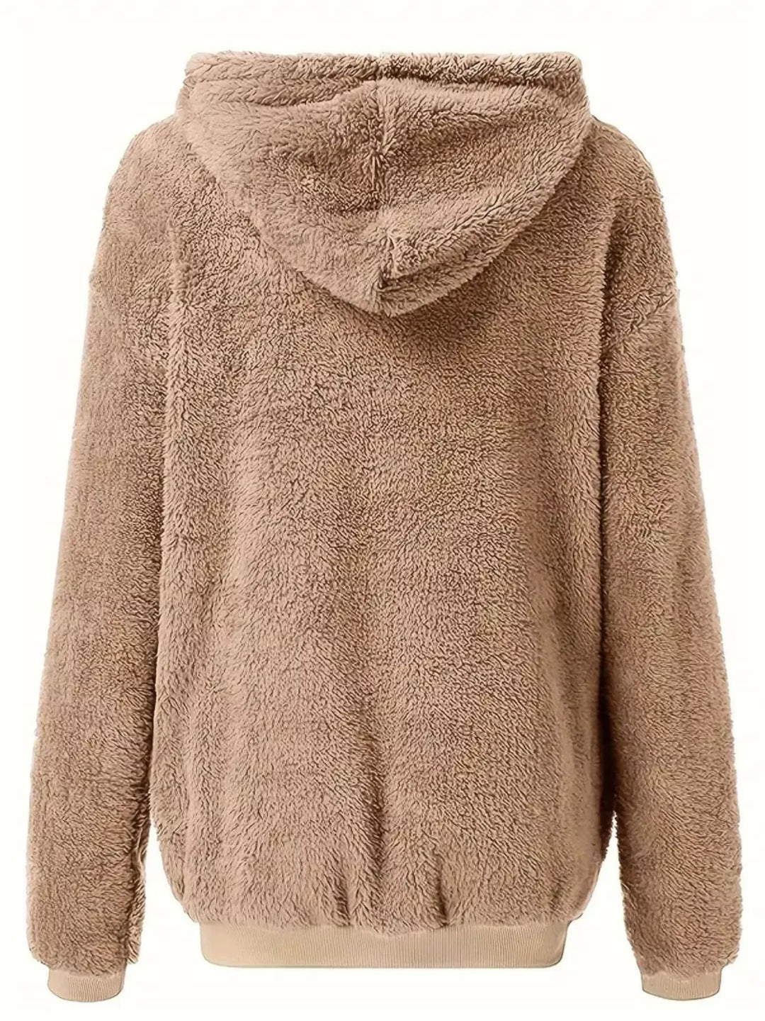 Fuzzy fleece zip-up hoodie jacket with drawstring