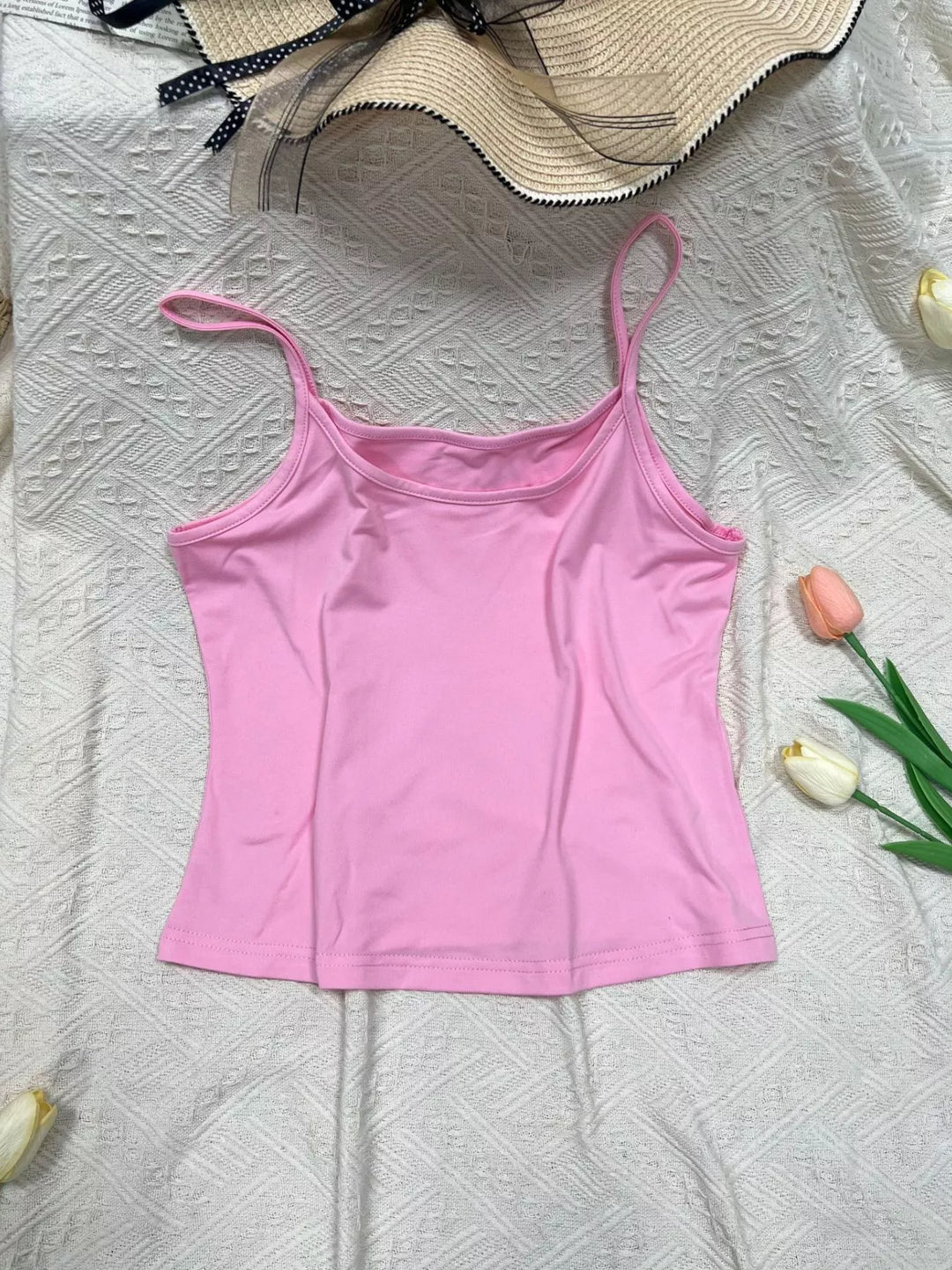 Fitted spaghetti strap scoop neck cropped cami