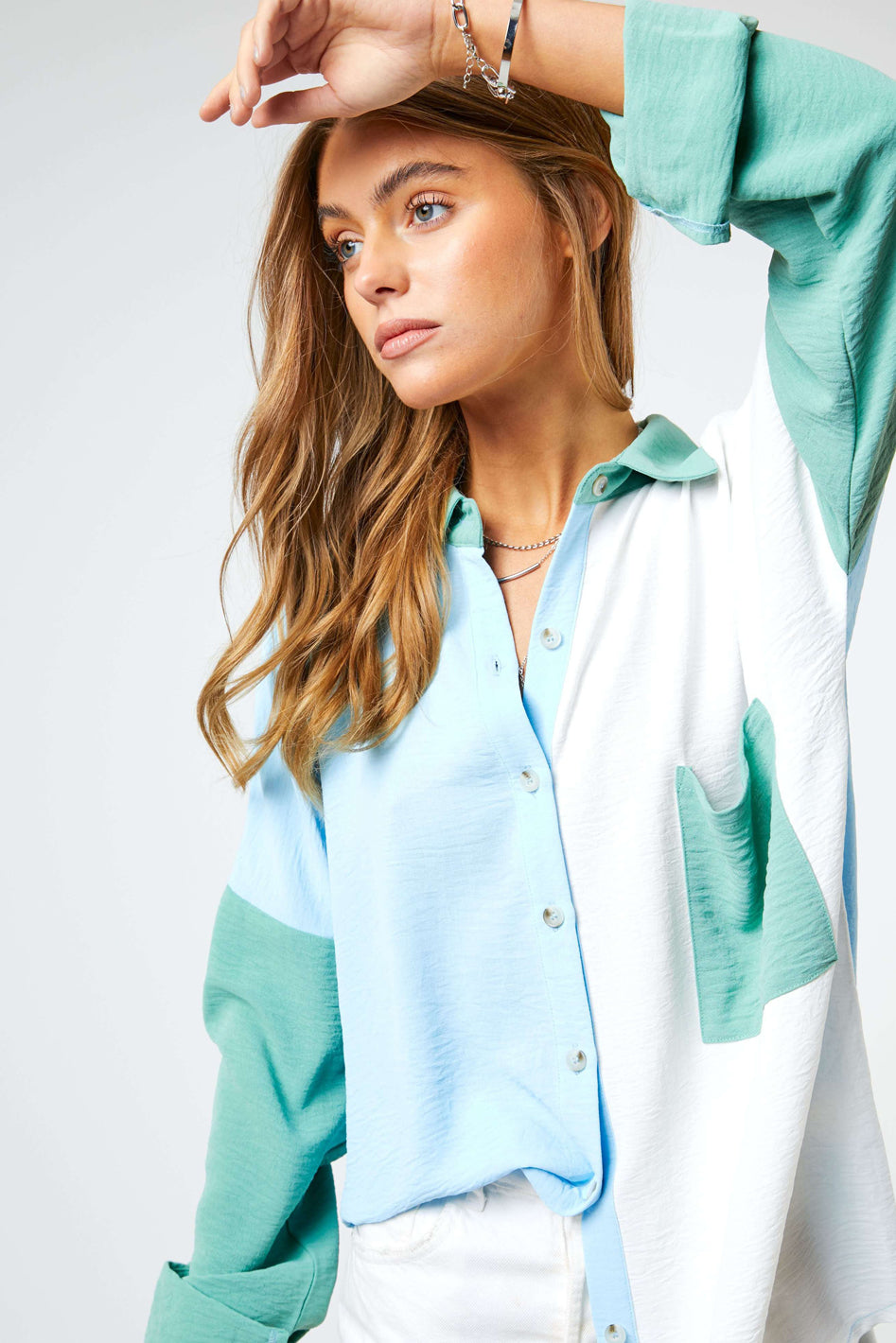 Chest Pocket Button Front Shirt Top - Azoroh