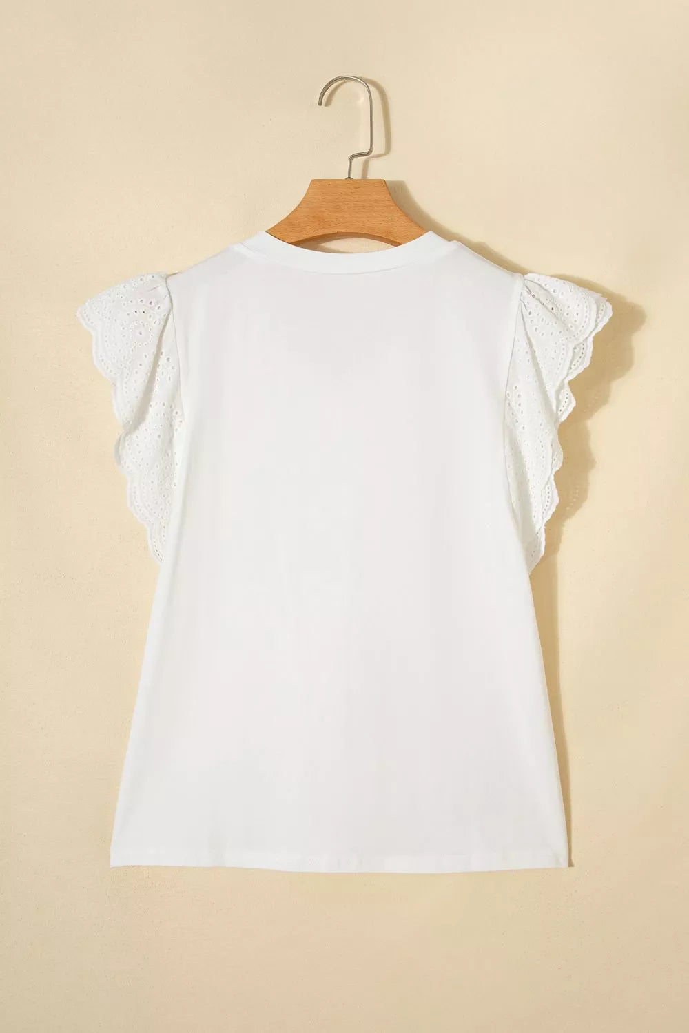 V-neck tee with eyelet embroidered flutter sleeves