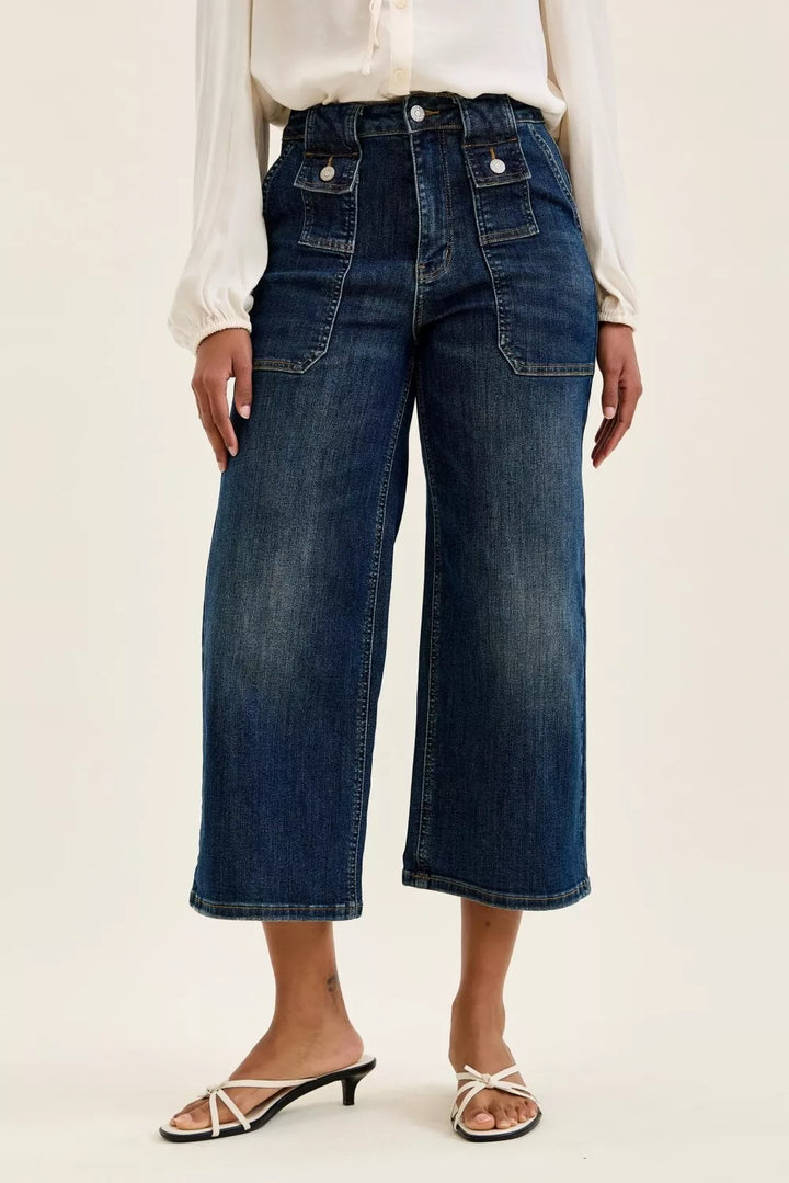 DK High-rise wide-leg crop utility jeans with patch pockets