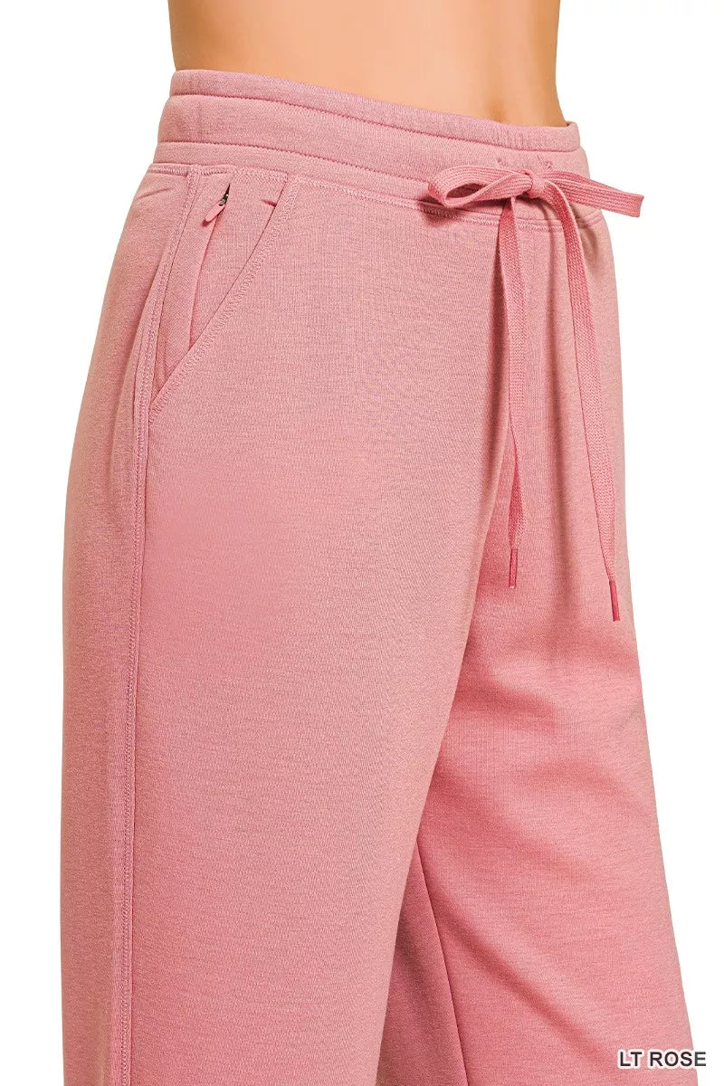 Scuba drawstring jogger pants with ribbed ankle cuffs