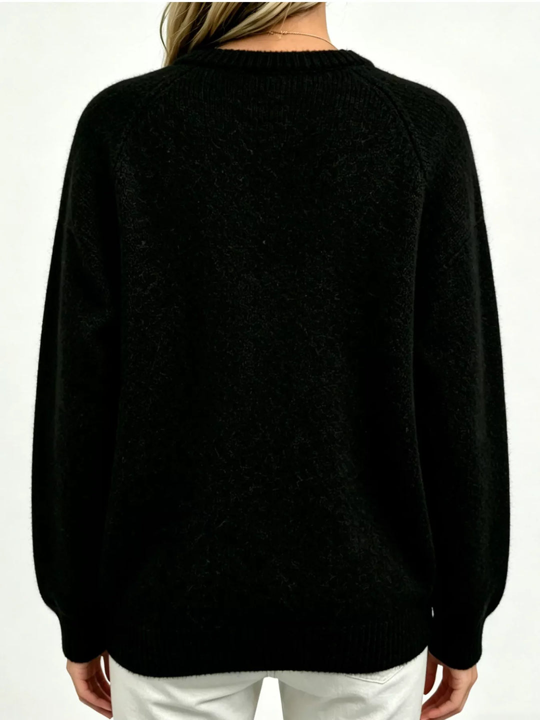 Deer knit raglan sleeve pullover sweater with ribbed trim