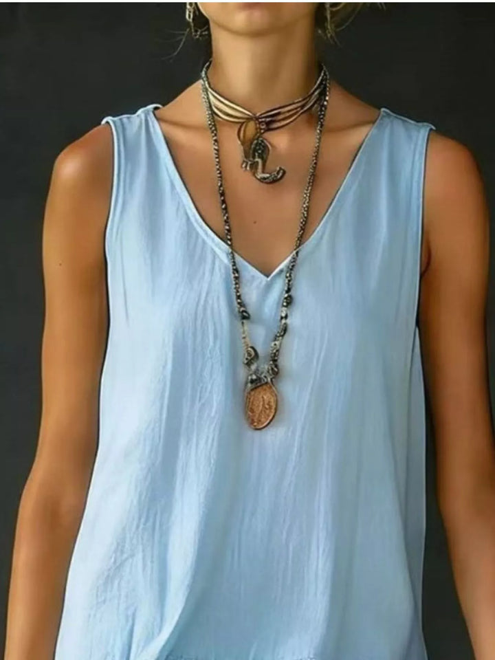 Tiered ruffle hem V-neck sleeveless mini dress