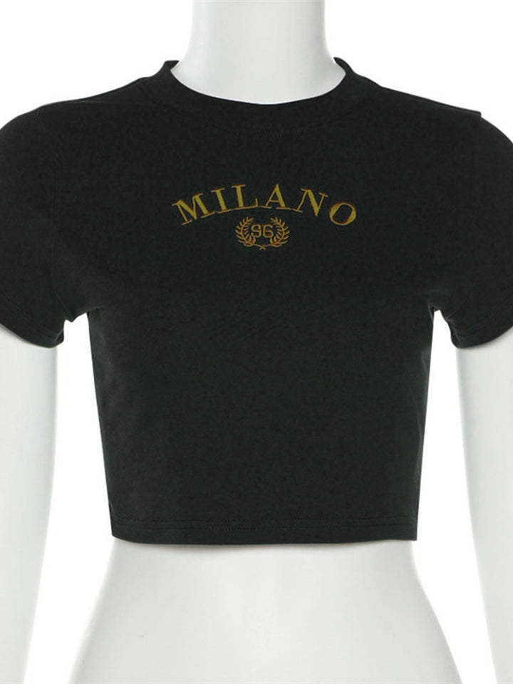 Milano embroidered short sleeve crop t-shirt
