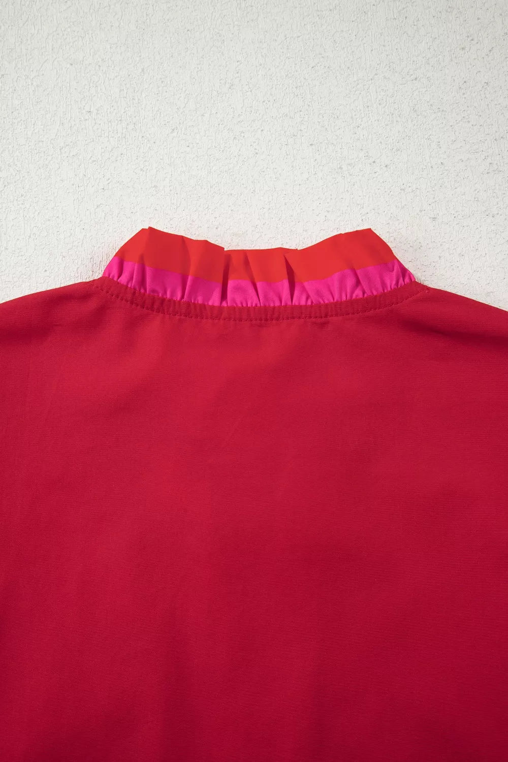 Puff sleeve notched blouse with striped ruffle cuffs