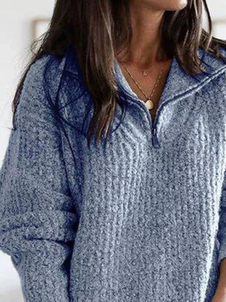 Half-zip ribbed textured knit pullover sweater