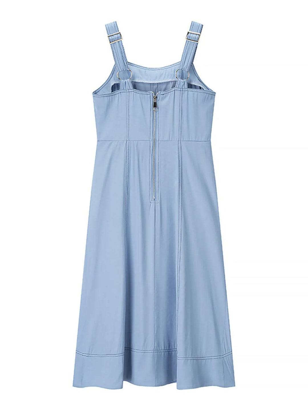 Sweetheart neckline button-front denim maxi dress with pockets
