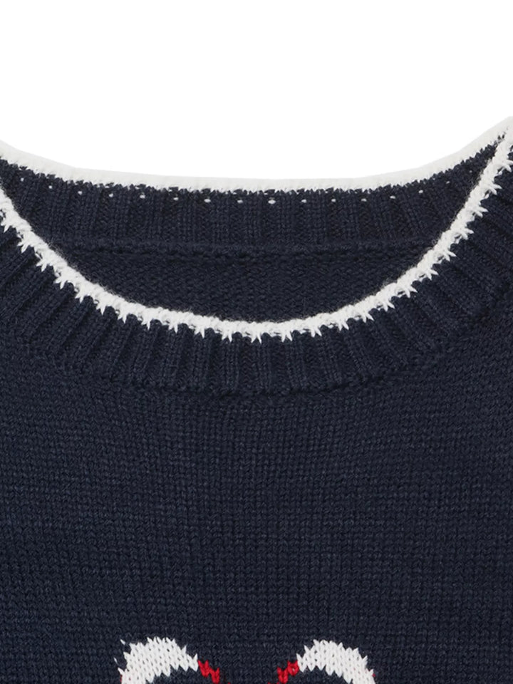Swan intarsia drop-shoulder knit sweater with contrast trim