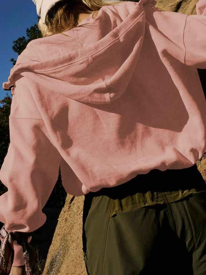 Half-zip hoodie with dropped shoulders and kangaroo pocket
