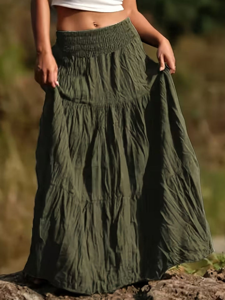 Tiered boho maxi skirt with smocked waistband