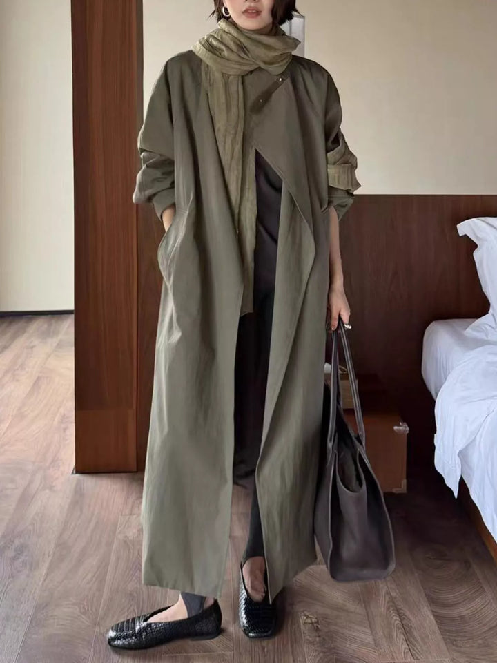 Moss Drawstring open front longline trench coat