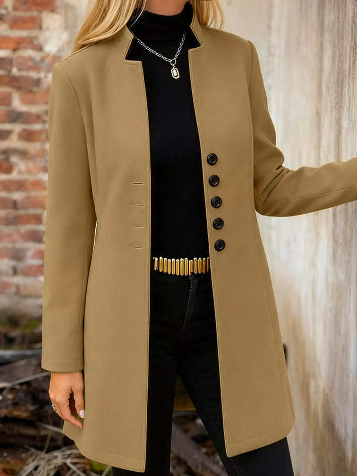 Khaki Single-breasted stand-collar longline coat