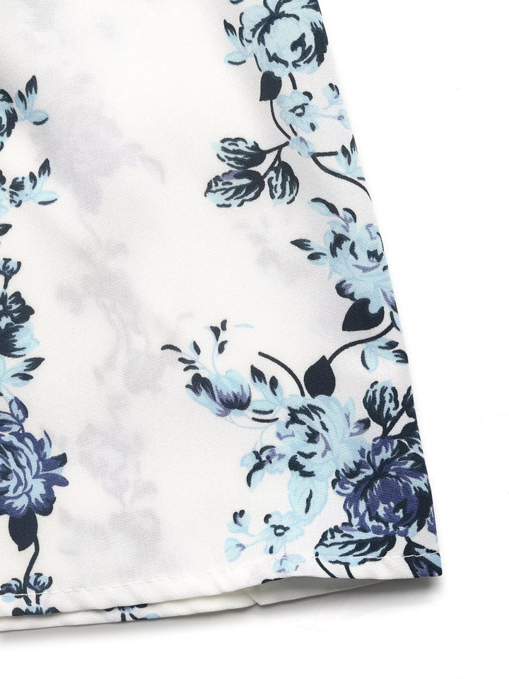 Floral print tie-front wide-leg pants with ruched waist