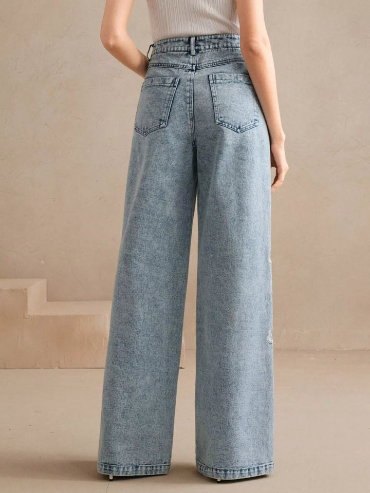 Floral embroidered high-rise wide-leg jeans
