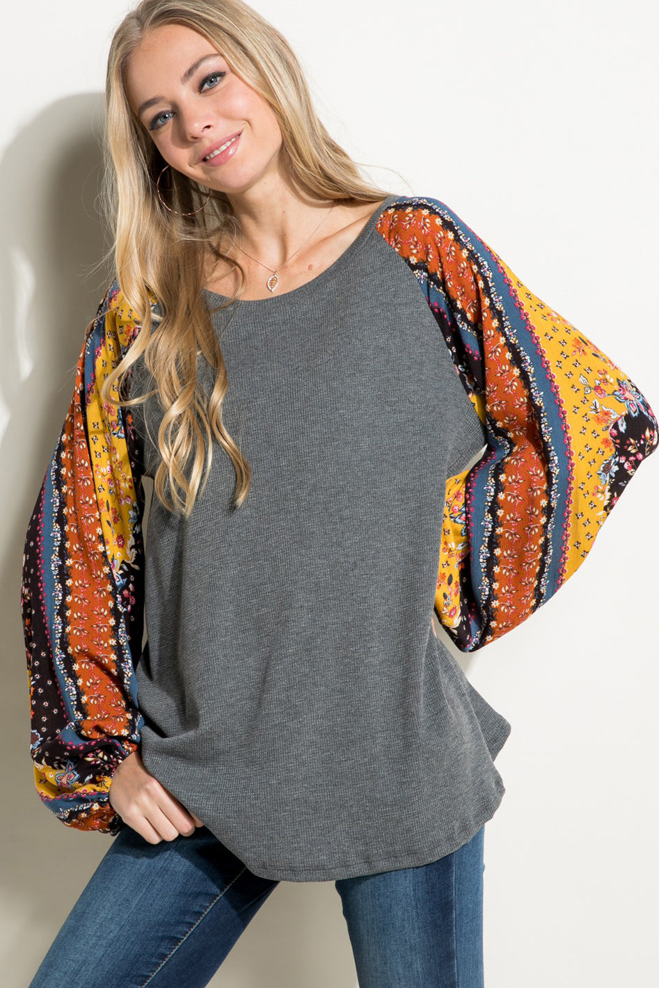 FLORAL SOLID MIX PUFF SL TOP