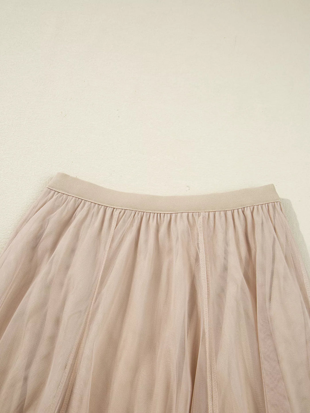 Tulle mesh overlay flared midi skirt with lace underlayer