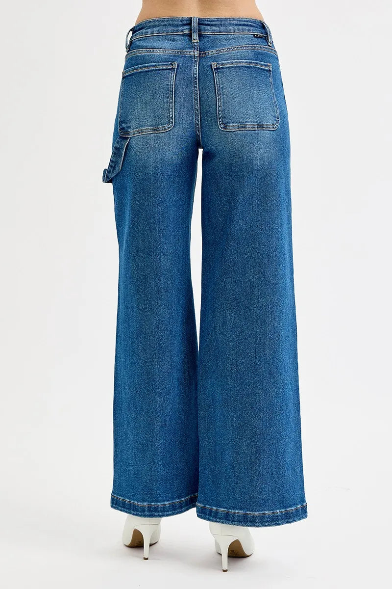 High-rise wide leg carpenter jeans with patch detail