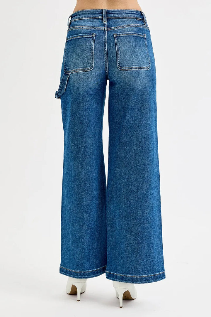 High-rise wide leg carpenter jeans with patch detail