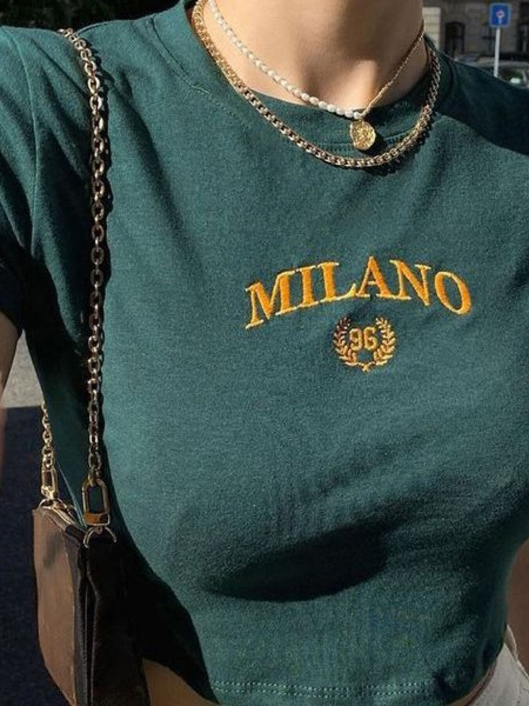 Milano embroidered short sleeve crop t-shirt