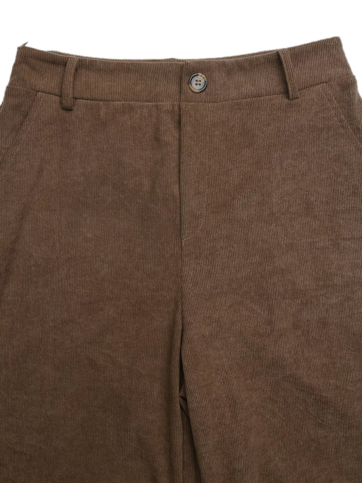 Wide-leg high-rise pants with button waist and deep pockets